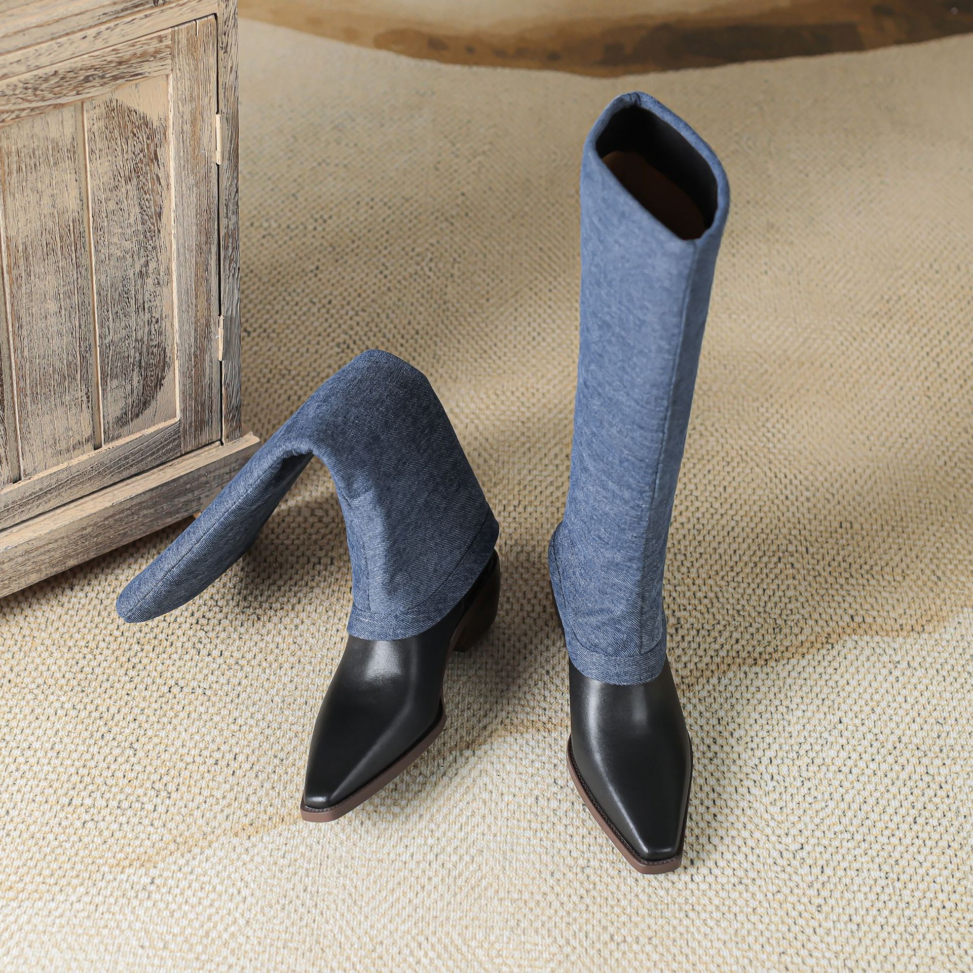 Denim Cowboy Stiefel Frauen Schuhe Höhe Zunehmende Botas Altas Damas Damen Stiefel Winter Booties Stiefel Schuhe 
